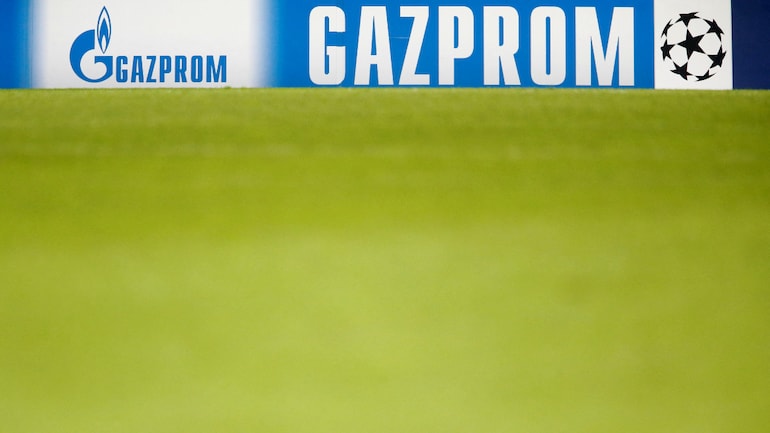 An advertising banner for Gazprom during the Champions League match between Schalke 04 and Basel (Reuters Photo)